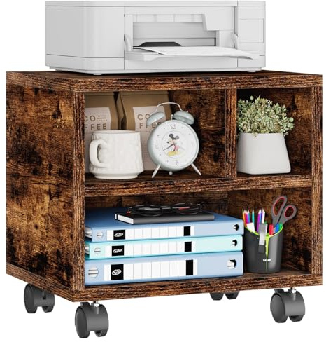 IBUYKE Soporte para impresora móvil con ruedas, mesa de impresora con estante de almacenamiento, organizador de escritorio multiusos, carrito de impresora sobre ruedas, para carpetas, máquina de fax