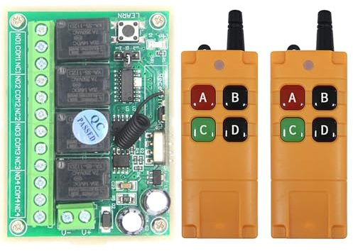 DC12V 4-Kanal-Funkschalter kabellose Fernbedienung Schalter Funkfernbedienung Funkfernsteuerung Empfänger 200M Entfernung（mit 2 Fernbedienung）