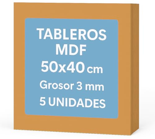 Tableros MDF de 3 mm (Madera DM) – Pack de Planchas Finas para Manualidades, Corte Láser, Bricolaje, Maquetas, Marquetería, Artesanía, Modelismo, Calado y Decoración (50x40-5 unidades)