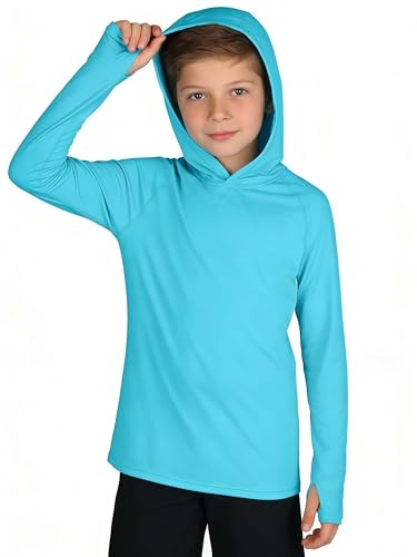 beautyin Boys Rash Guard Swim Shirt UPF 50+ Hoodie Long Sleeve Thumb Hole Fishing Shirts Blue Size 7-8