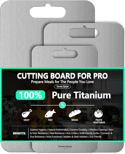2026 New Food-Grade 100% Pure Titanium Cutting Board Set of 3, Double Sided Cutting Boards for Kitchen, Titanium Cutting Boards for Kitchen Dishwasher Safe (S+M+L)(Titanium)