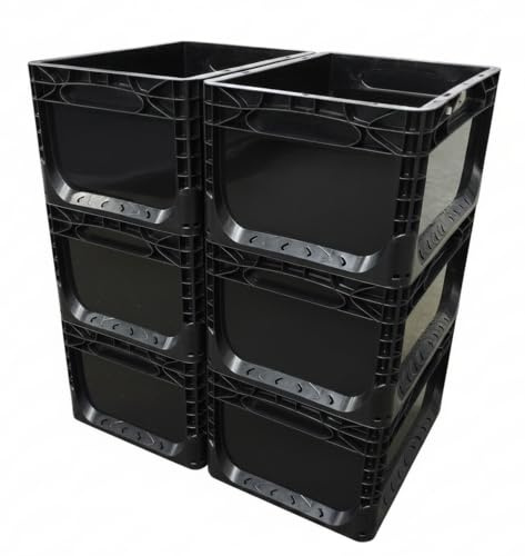 Solent Plastics Pack of 6 – 20 L EuroNorm Recycled Stacking Containers | Heavy‑Duty Industrial Storage Boxes for Trade & Workshop Use