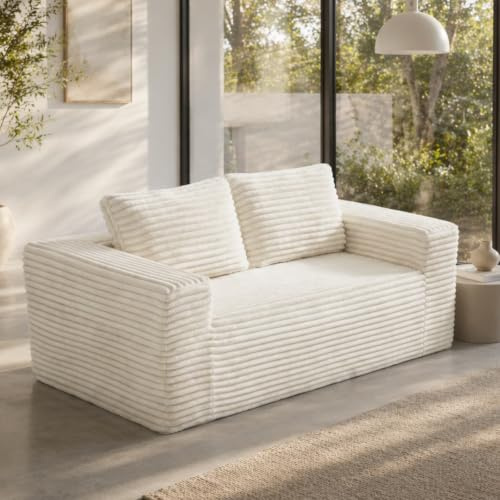 KOMHTOM Petit Canapé Modulable Velours Côtelé 160cm, Beige - 2 Places