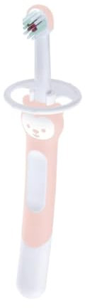 MAM Training Brush, Kinderzahnbürste mit langem Griff, mit Schutzring, ab 5 Monaten, Rosa