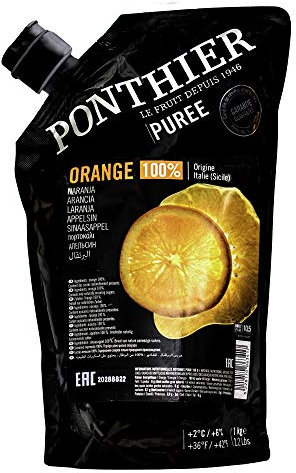 Food-United ORANGE-VALENCIA PÜREE Zitrus-Frucht-Püree von Ponthier 1KG für Smoothie-Bowl-Sorbet-Eis-Quark-Saft-Cocktail-Schorle-Cornflakes aus ausgewählten Früchten
