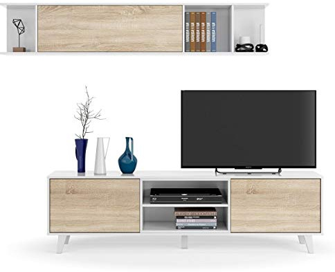 MarinelliGroup Parete attrezzata soggiorno moderna mobile TV pensile sala pranzo salotto ROVERE+BIANCO 180 X 41 X 51 cm 0F6634BO