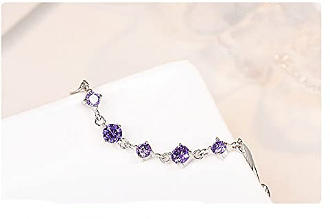 Damen Sterling Silber Armband,Frauen 925 Sterling Silber Armband Elegante Wellenarmbänder Mit Mosaik Amethyst Freundschaftsarmband Sterling Silber Schmuck Geschenke Für Schwestern Freund Paare Mama