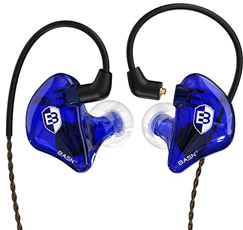 BASN Bsinger In Ear Monitors Wired Earphones with Noise Isolation, Dual Dynamic Drivers High Definition IEMs with MMCX Detachable Cable for Musicians Drummers Singers(Blue)