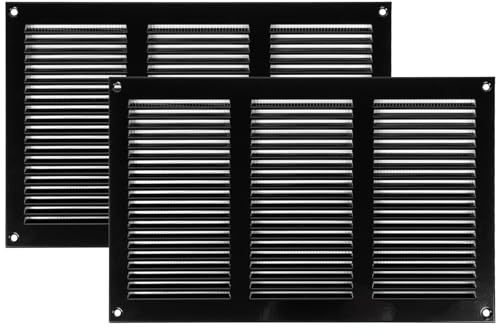 Vent Systems 30 x 20 cm – Paquete de 2 cubiertas para rejilla de ventilación – Negro – Rejilla de retorno de aire de metal con pantalla de protección integrada contra plagas