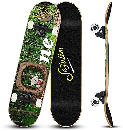 Sefulim 31 x 8 Zoll komplettes Skateboard 7-Schicht kanadischer Ahorn Double Kick Deck Concave Cruiser Trick Skateboard für Jungen Mädchen Teens Erwachsene Anfänger