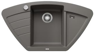 BLANCO ZIA 9 E | Granitspüle aus SILGRANIT vulkangrau | Einbauart: Einbau von Oben | Hauptbecken mittig | für 60 cm breite Unterschränke | Eckspüle | Ergonomische Anordnung vom Arbeitsbereich