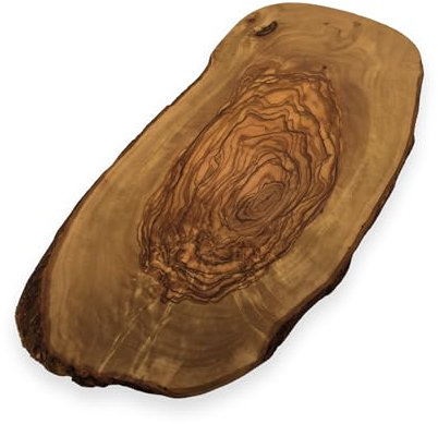 Servierbrett rustikal Rustico - Handgefertigt aus Olivenholz, Länge 28 bis 30 cm, Vielseitiges Schneidebrett, Frühstücksbrett, Brotzeitbrett