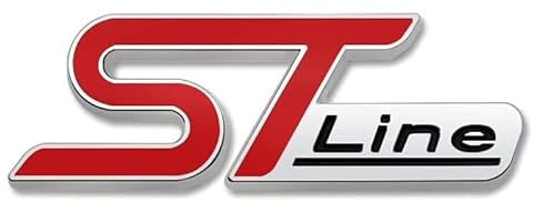 AUTOZOCO Emblema Adhesivo ST Line, Emblema ST Line, Insignia ST Line, Insignia Adhesiva ST Line, Apto para Maletero, Compatible con Ford, Material Metal, 10 cm Ancho x 3.5 cm Alto, Plateado