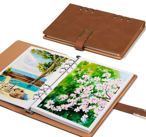 Lightwish A5 Watercolour Sketchbook, 20 Sheets 100% Cotton 300gsm/140lb Acid-Free Cold Press Paper, 9.25x6.3 Inch Brown Painting Pad & Journal for Watercolour, Gouache, Artists & Students