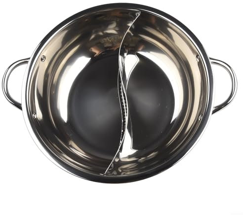 Yhenlovtt Olla caliente de acero inoxidable dividida de 28 cm, capacidad de 2000 g, plata, sin tapa, compartimentos separados, compatible con estufa de gas e inducción, perfecta para cenas familiares