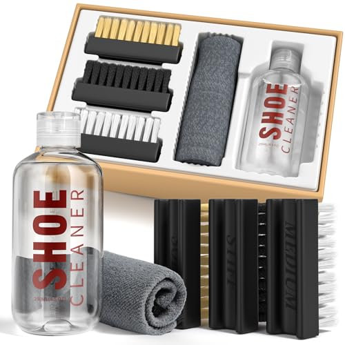 BALORIZ Shoe Cleaner Kit for Sneakers, 250ml Cleaning Solution Sneaker Cleaner with 3 Shoe Brush & Towel, White Shoe Cleaner Kit for Trainer, Leather, White Shoe, Suede, Boot, Canvas, PU, Fabric, etc