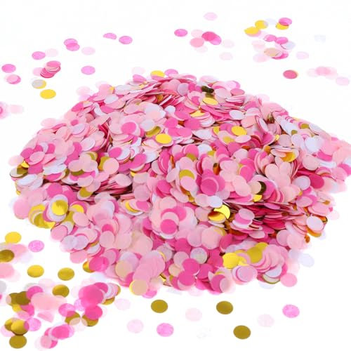 AOZUO Lot de 6000 confettis ronds de 1 cm - Multicolore - Pour anniversaire, mariage, Saint-Valentin, baby shower (rose)