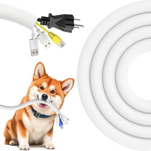 REFLYING Manguitos para Cable 3 Metros-12,7mm, Protector de Cable Blanco Evite Que los Perros y Gatos Mascoten los Cables, Manguito de Gestión de Cables Trenzado Expandible con 8 Bridas