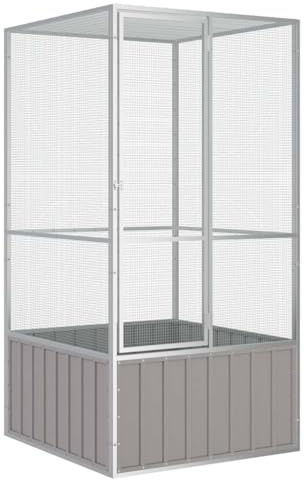 Emmtore Vogelvoliere Innen Außen Aufzuchtkäfig,All-in-One-Vogelkäfig Außenvoliere Käfig Vogelhaus Voliere,Verzinkter Stahl Vogelkäfig,Grau,111 x 107 x 211.5 cm