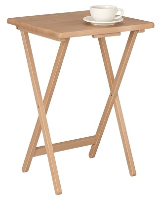 J&A MARTS Rubberwood Folding Wooden TV Table, Natural Wood Side Table Living room With Wood Pine Finish, Home Furniture Compact Desk Ideal For T.V. Dinners Tea Coffee Side & Outdoor Use