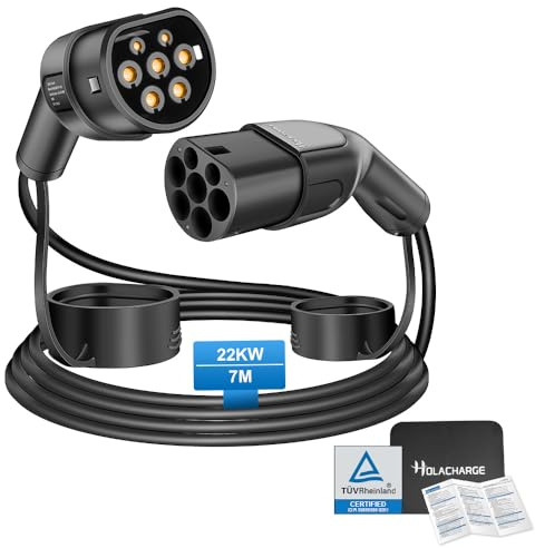 HOLACHARGE Cavo di ricarica portatile per auto elettrica, tipo 2, 3 fasi, 7 m, nero, con TÜV e IP55 per IEC 62196 EV/PHEV