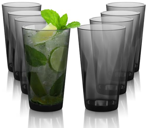 Hebaogugu 600ml Plastic Tumblers, Gray Plastic Drinking Glasses Cup, Acrylic Water Glasses Set of 8 for Wine, Beverage, Juice, Dishwasher Safe(8pc/600ml/Gray)