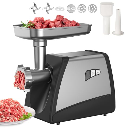 Bluelinecool Electric Meat Grinder - 3500W ETL Stainless Steel Sausage Stuffer & Meat Mincer with 3 Plates, 2 Blades, Sausage Tubes Set, Reverse Function - Ideal for Family Meals, BBQ, Burgers, EG508