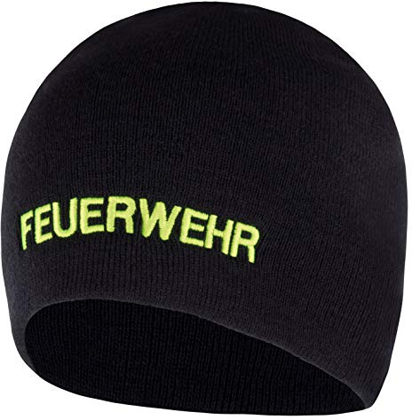 PACOTEX Premium Wintermütze Beanie Strickmütze Marineblau mit Stick Feuerwehr (leuchtgelb)