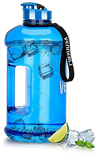 VENNERLI Half Gallon Water Bottle 100% Leak proof BPA Free 2.2L Reusable Durable big Water Gym Jug with Handle Flip Cap for Camping Sports Workouts Hiking Outdoors 2.2Litre (Blue)