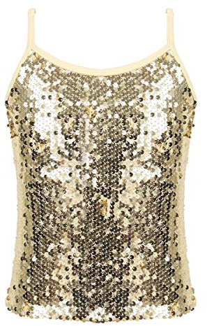YiZYiF Enfant Fille Gilet sans Manches T-Shirt à Paillettes Hauts de Danse Ballet Débardeur de Gymnastique Costume de Danse Halter Tops Tank Veste de Performance 6-14 Ans (9-10 Ans, A Or)