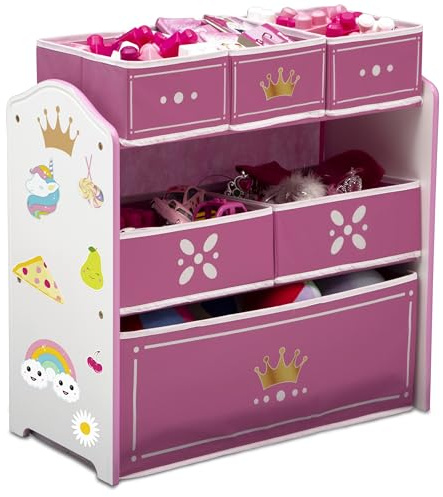 Delta Children Princess Crown Design & Store 6 Bin Toy Storage Organizer - Greenguard Gold Certified, White/Pink