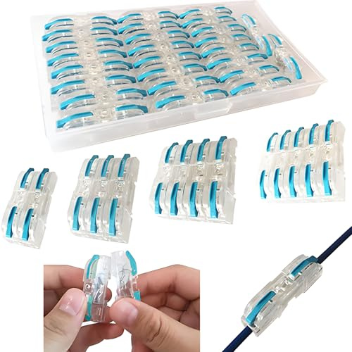 Connettore Elettrico, CTRICALVER 26 Pcs SPL-1 Compact Connettore, Morsettiera a Barra di Pressione Bilaterale, connettori elettrici rapidi (Blu)