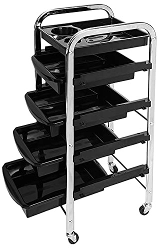 Sanqiao Carro de almacenamiento con marco plateado para peluquería, peluquería y peluquería, con 5 cajones para spa, color negro