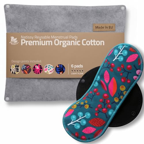 Made in EU - serviettes hygiéniques lavables ultra douces en coton bio – lot de 6 (S+M) pour flux léger – anti-fuite & sans odeur – lavables à haute température, confort naturel toute la journée