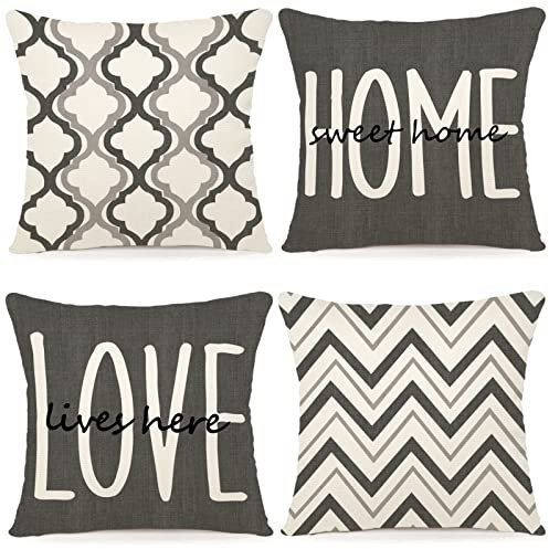 YCOLL Kissenbezug 40x40 4er Set Dekokissen Leinen Kissenbezüge Geometrische Muster Kissenhüllen für Sofa Schlafzimmer Couch Outdoor Kissen 40x40 Dunkelgrau