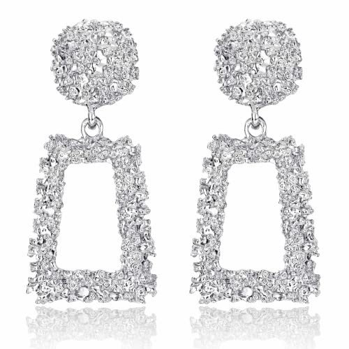 Diamday Ohrring Clip für Damen Gold Heißes Rosa Ohrclips Damen Ohne Ohrlöcher Großer Rechteckige Geometrische Baumelnde Ohrringe Fake Earrings Gold Ohrringe Non Piercing