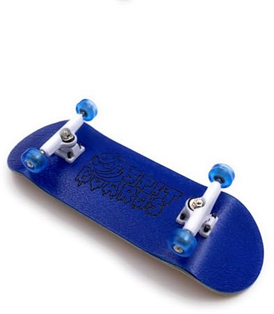 SPITBOARDS 32 mm Fingerboard Complete Real Wood Set-Up (Pre-Assembled, 5-Layers), Trucks with Nuts, Bearing Wheels, Foam Grip Tape, (Deck: Blue, Trucks: White, Wheels: Light Blue)