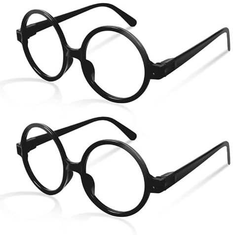 flintronic Spielzeugbrille, Retro Runde Brillen, Zauberer Brille Gläser mit Rundem Rahmen, Brillenrahmen ohne Linsen, für Erwachsene und Kinder, für Karneval, Mottoparty, Verkleidung, Accessoire-2PC