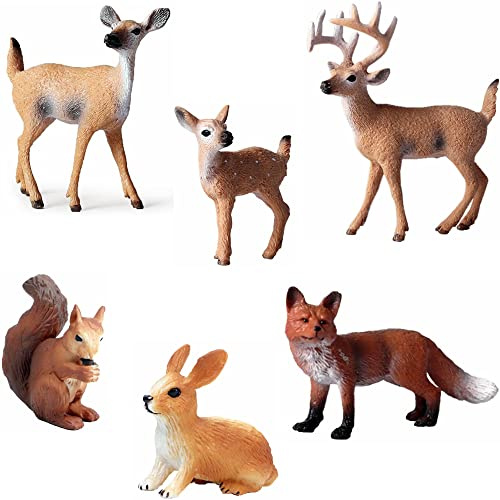 Kiwochy Woodland Tiere Figuren Waldtiere Figuren Spielzeug Wald Tierfiguren Tiere Spielzeug mit Hirsch Familie Fuchs Kaninchen Eichhörnchen für Wald Kuchen Topper Weihnachten Party Deko