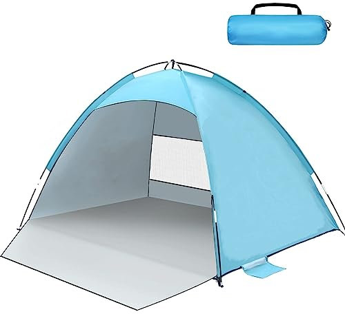 Strandmuschel UV Schutz, UPF 50+ Strandzelt Kleines Packmaß für 2-3 Personen, Tragbarer Strand Zelt, Windschutz Leichte mit Tragetasche