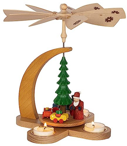 Richard Glaesser Piramide di Babbo Natale con treno per lumini di Seiffen nei Monti Metalliferi