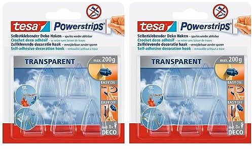 tesa Powerstrips DECO Haken SMALL - Klebehaken für Deko an Glas und Spiegel - bis zu 200 g Haltekraft (Packung mit 2)