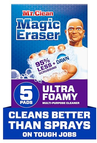 Mr. Clean Magic Eraser Foaming Sponge, All Purpose Cleaner, Dawn Cleaning Power, Wall Cleaner, Sneaker Cleaner, Oven Cleaner, Kitchen, Bathroom, Shower Cleaning Supplies, Scrubber, Ultra Foamy, 5ct