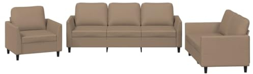 vidaXL Ensemble de Canapés avec Coussins 3 pcs, Canapés avec Accoudoirs et Dossier, Ensemble de Meubles, Mobilier de Salon, Moderne, Cappuccino Similicuir