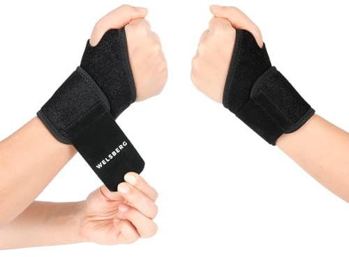 welsberg 2x Handledsbandage, Justerbar Unisex handledskompressionsrem, Tumstöd, Handledsstöd för sport, handledslindring (för höger och vänster hand), en storlek, svart