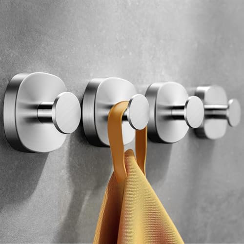 Daoun 4 Pcs Suction Cup Hooks for Shower, Stainless Steel Heavy Duty Door Hanger for Bathroom, Kitchen, Glass Door, Mirror, Tile-Loofah, Towel, Coat, Bath Robe for Hanging up to 11.02 lbs