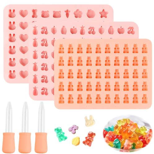 Gummibjörnsform, gummibjörnar gör själv set sötsaker silikonformer, mini sötsaker form chokladformar silikon godisform silikon med 3 pipetter för godis, gelé, choklad