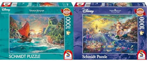 Schmidt Spiele 58030 Thomas Kinkade, Disney, Vaiana, Moana, 1000 Teile Puzzle, Normal & 59479 Thomas Kinkade, Disney, Kleine Meerjungfrau, Arielle, 1000 Teile