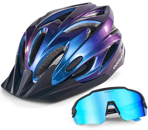 Odoland Fahrradhelm Fahrradbrille Set, Radhelm mit Sportbrille Einstellbarer Rennradhelm Atmungsaktiv MTB Mountainbike Helm für Erwachsene Herren Damen