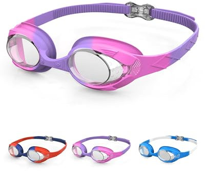 SWAUSWAUK Schwimmbrille Kinder, Anti-Beschlag & Verstellbar, Komfortabel für 4-10 Jahre (Rosa & Lila)